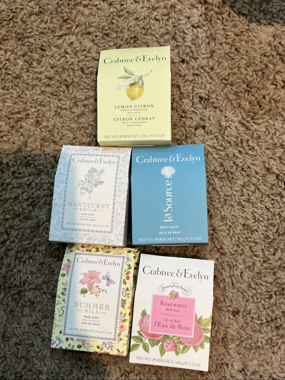 Crabtree & Evelyn Signature Bath Salts Collection Set of 5 3.5oz Each Nantucket